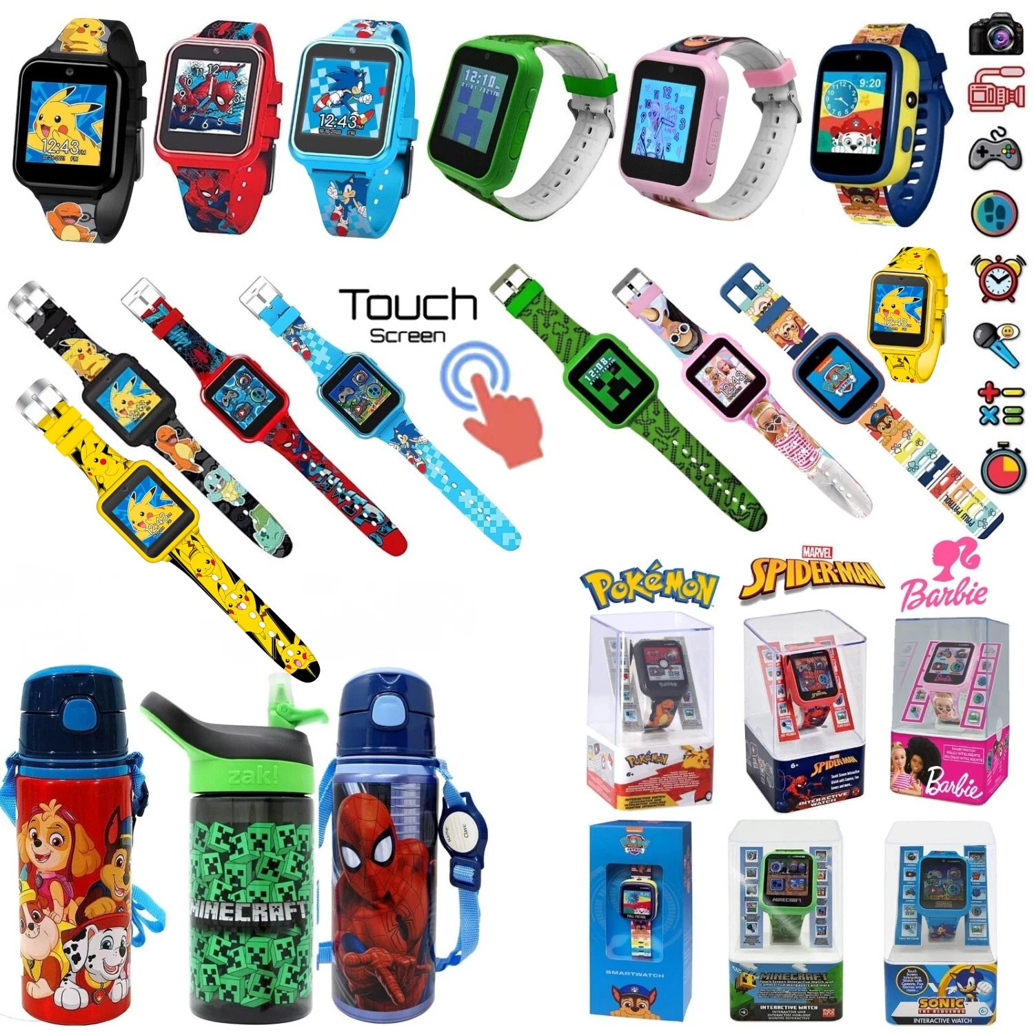Touch Screen Smart Watch 22cm,Camera Games,Water Bottle Flask, Girls Boys Gift