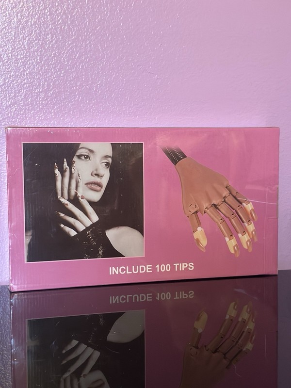 Articulated Flexible Nail Training Practice Hand, Pink, Includes 100 Tips