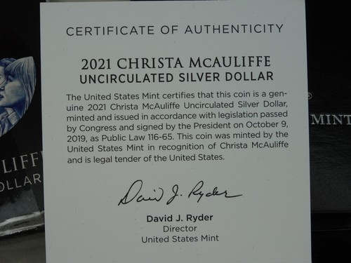 2021-P Christa McAuliffe Commemorative Proof Silver Dollar US Mint $1 OGP COA - Picture 5 of 7