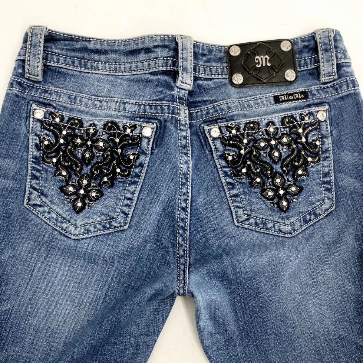 Women Bling Rhinestone Mid-Rise Skinny Jean with Pockets Ladies