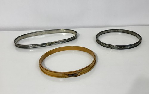 Lot 3 Metal Round Embroidery Hoop Spring Cork Lined Tension 6” Vintage 8.5”