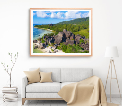 Rock & Forest Print,Mountain Wall Art,Cloudy Sky Framed Nature Wall Art, Natural