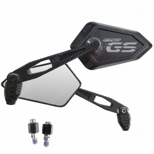 PAIR OF APPROVED CARBON LOOK MIRRORS WITH LOGO SILVER FOR BMW F 750 GS - Picture 1 of 3