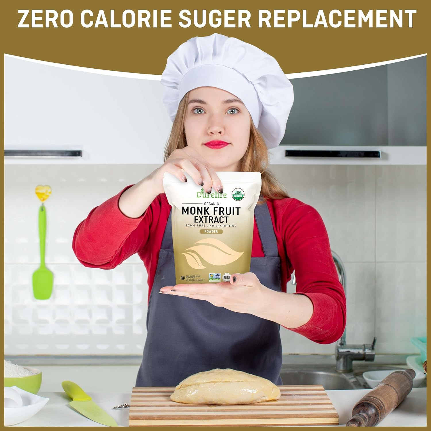 Organic 100% Pure Monk Fruit Sweetener, No Erythritol, Monkfruit Extract Powd...