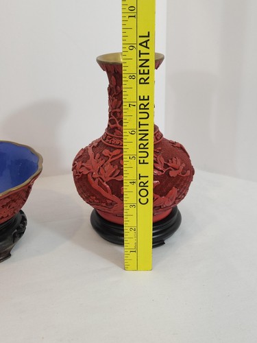 Lacquar Cinnabar Set of 3 - China, Red/Blue - Picture 3 of 8