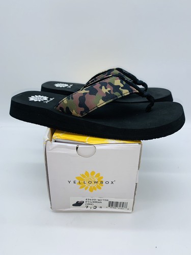 camo yellow box flip flops