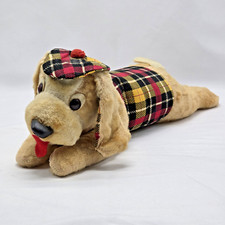 Vtg Elka Toys Scottish Tartan Puppy Dog Plush 1950s 13" MISSING PIPE COLLAR