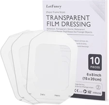 Transparent Film Dressing, 6”X8”, 10 Patches, Waterproof Wound Cover for Post Su
