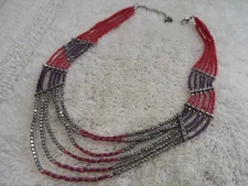 ZAD Silvertone Pink Purple Bead Necklace (A15)