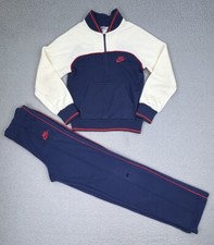 Vintage 70s Nike Tracksuit Boys Size Medium Blue Red Ivory Full Zip Raglan