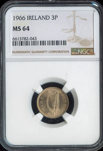 1966 Ireland Three Pence 3P NGC MS64 Quality.