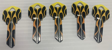 5 PACK BLACK W/ ORANGE AND YELLOW FLAMES HOUSE KEY BLANKS-Uncut NEW KWIKSET KW-1