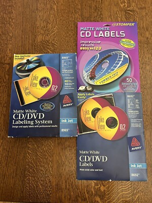 Avery 8965 Matte White CD/DVD Labeling System Kit Ink Jet & 2 packs of labels