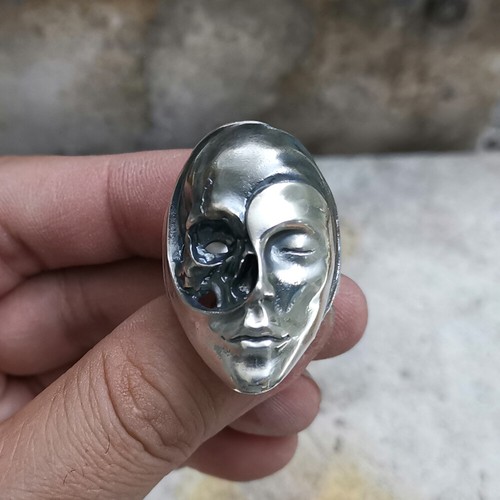 Life Death Heaven Hell 925 Sterling Silver Skull Face Ring Punk Jewellery TA179C - Picture 17 of 27