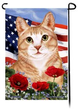 Patriotic Flowers Garden Flag - Cream and White Tuxedo Cat