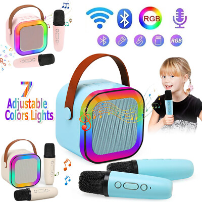 Portable Mini Karaoke Machine Bluetooth Speaker Kids with 2 Wireless ...