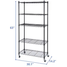 5-Shelf Heavy Duty Storage Shelving Unit Metal Organizer Wire Rack with 4 Wheels