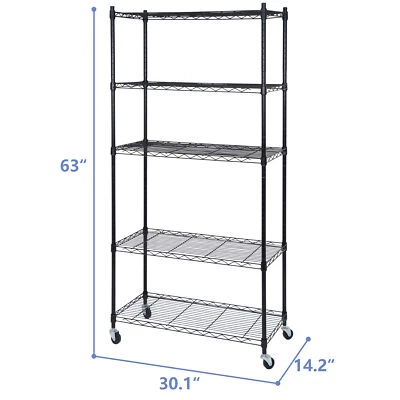 BESTOFFICE 5-Shelf Heavy Duty Storage Shelving Unit Metal Organizer Wire Rack with 4 Wheels