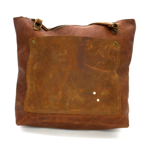 In Blue Handmade Brand Classic Raw Brown Leather Tote Bag Asheville NC