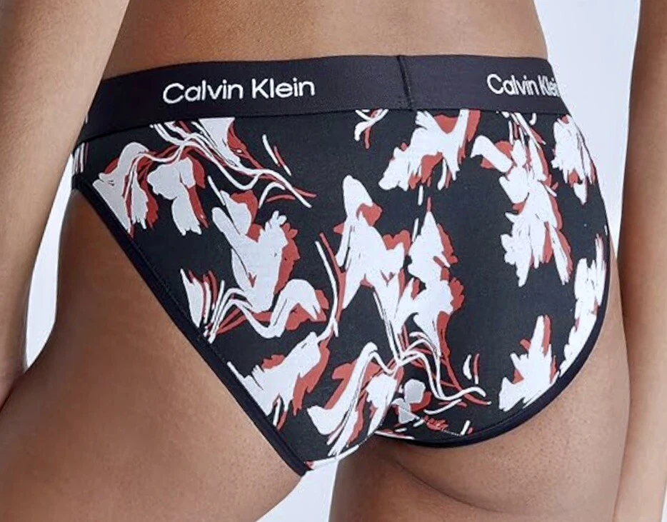Calcinha Biquíni Feminina Calvin Klein 1996 Moderna Algodão Floral Preto Branco Vermelho P 5 - Imagem 2 de 4