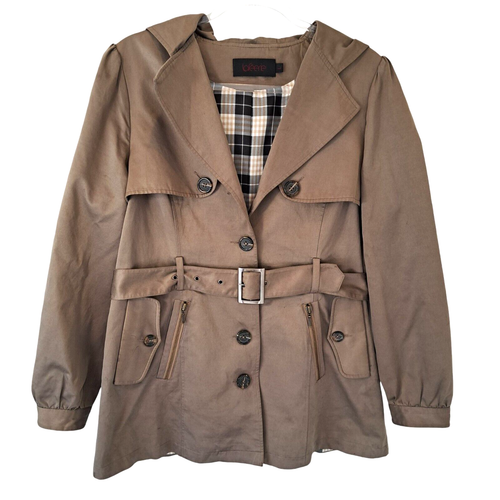 Lafeerie Belted Trench Coat Women's L Brown Removable Hood Classic Academua