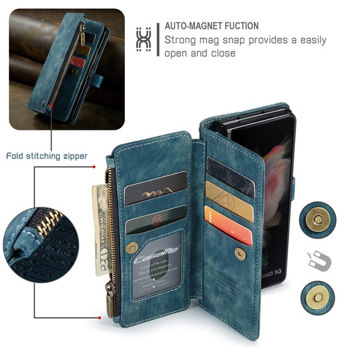 Magnetic Zipper Wallet Stand Case w/Strap Fr Samsung Galaxy Z Fold 6 / 5 / 4 / 3 - Picture 17 of 40