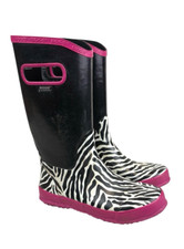 Bogs Boots Youth Size 6 Pink Black Zebra Striped Tall Rain Boots