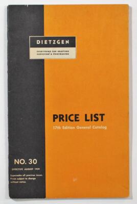 Dietzgen Price List No. 30 17th Edition General Catalog 1959 Drafting, Surveying