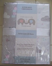 Liam  Lilly Gray White Elephant Star Cloud Set of 2 Fitted Crib Sheets 28 x 52
