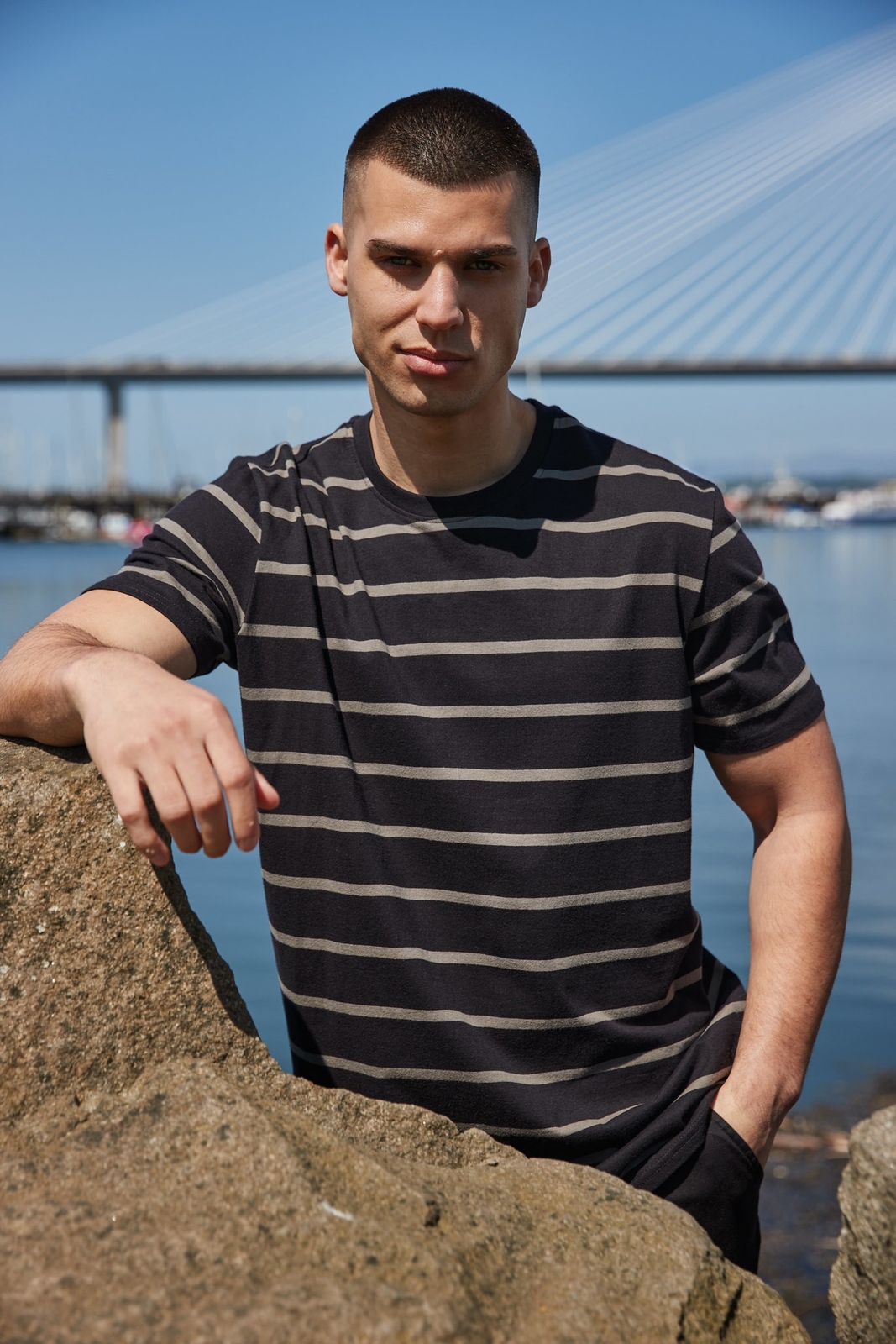 T FR136 Camicia singola a righe fila anteriore 100% cotone