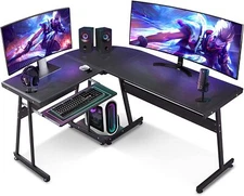 ivinta L-Shaped Computer Desk Modern Reversible Black Gaming Desk Corner Desk