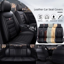 Car Seat Cover 5 Seats Full Set Luxury Leather Front Rear Back Cushion Universal