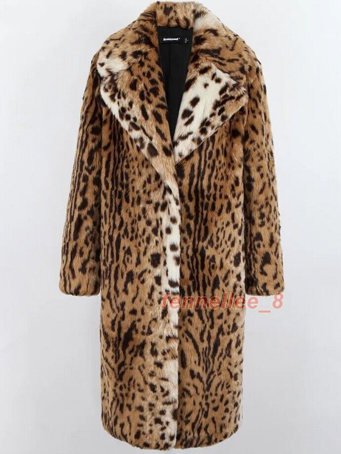 Winter Womens Leopard Print Coat Long Trench Windbreaker Outwear