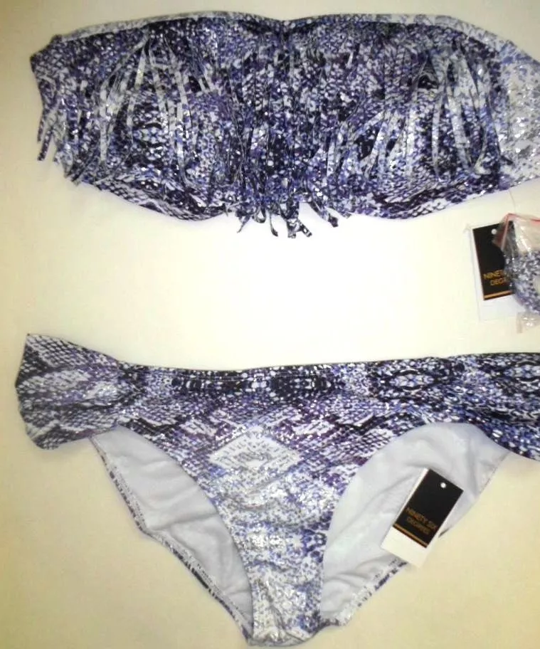 Bikini para mujer Juniors Designer Macys L XL flecos de flota de ne n azul 76