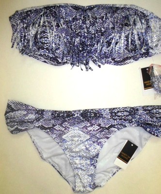 Womens Juniors Designer Macys Bikini L / XL Swim Neon Flounce Fringe Blue $76!