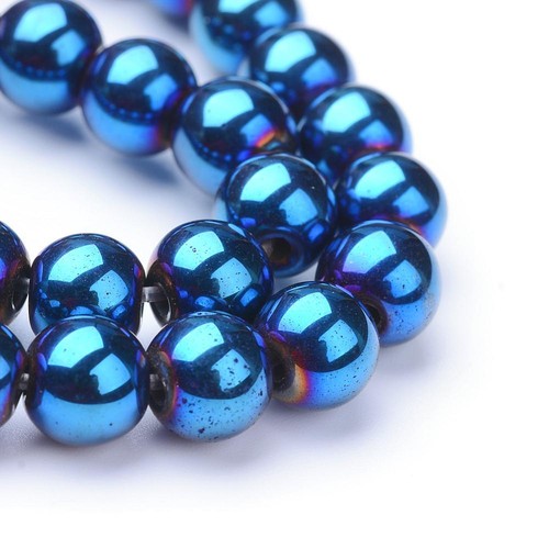 Strand Non Magnetic Synthetic Hematite Round Beads Silver Gold Rose Or Rainbow - Picture 16 of 20
