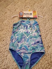 Hurley Girl's UPF 50 One-Piece Quick Dry Swimsuit Teal  Purple sz 5/6 NWT