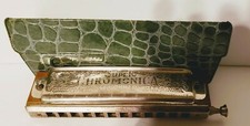 Used Vtg M Hohner Super Chromonica harmonica with original case