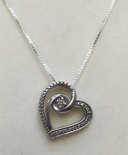 Heart Pendant w/ Diamond Sterling Silver 925 18" Box Chain Rishi Alexander