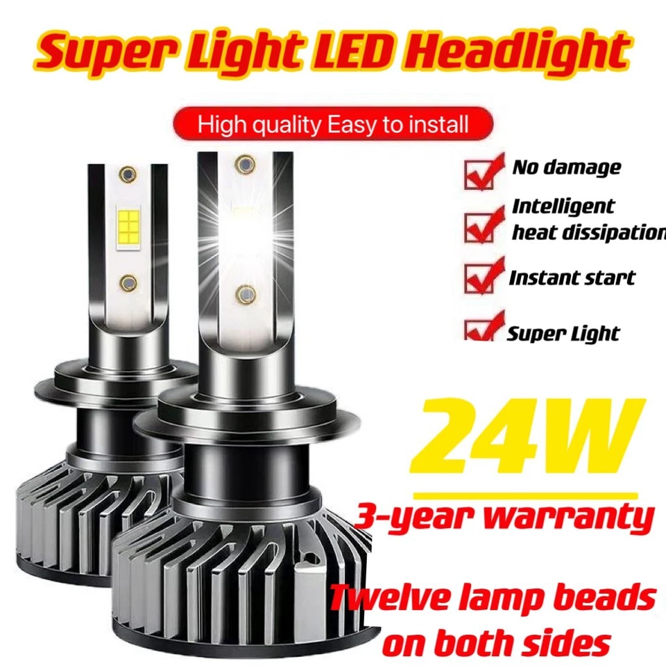 2pcs H11 H8 H9 LED Headlight Kit High Low Beam Bulbs Super Bright 6000K White - Image 3 of 4