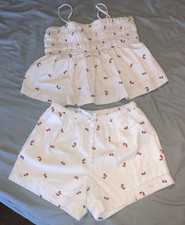 Abercrombie Kid Outfit Set Youth Girl Size 9/10 White Red Cherry Shorts Tank Top