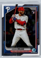 Johan Rojas 50 2024 Bowman Chrome RC Rookie Philadelphia Phillies Card. rookie card picture