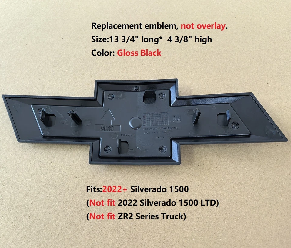 2022+ Front Grille Bowtie Emblem for Chevrolet Silverado 1500 Gloss Black - Image 3 of 4