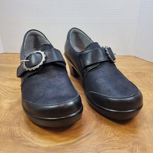 Zuecos Alegria Hol-611 de cuero negro para mujer EU 36 US 7,5 hebilla de tacón diario - Imagen 5 de 13