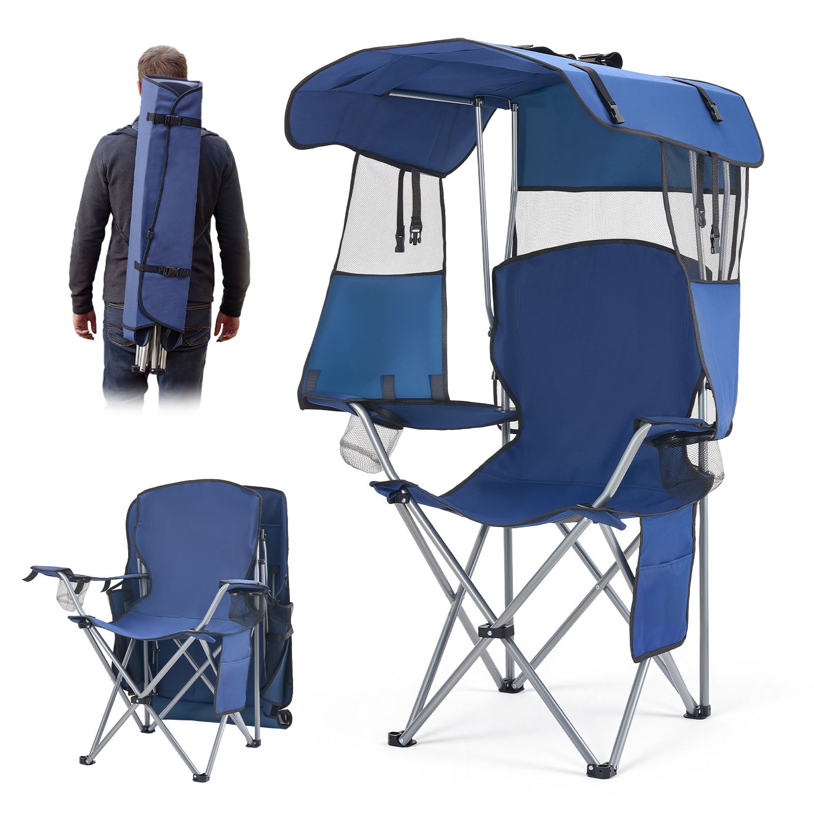 With Canopy Shade, Portable Beach Chair With Storage
