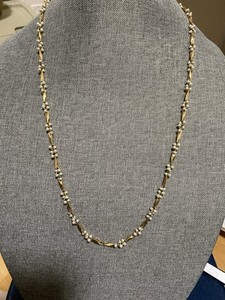 Authentic Real Pearl Cluster white 3.2mm necklace 28” long yellow gold Plated Non-tarnish