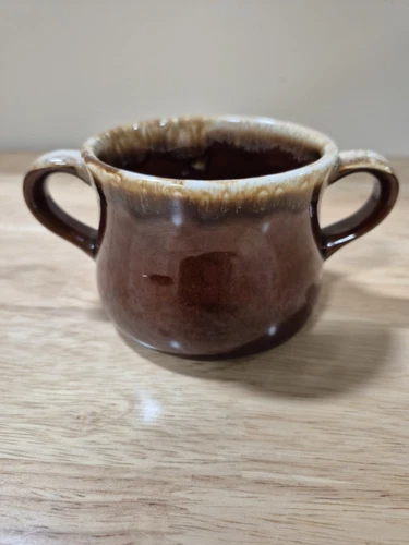 Vintage McCoy Pottery Soup Chili Bowl Cup Mug Brown Drip Glaze Two Handles