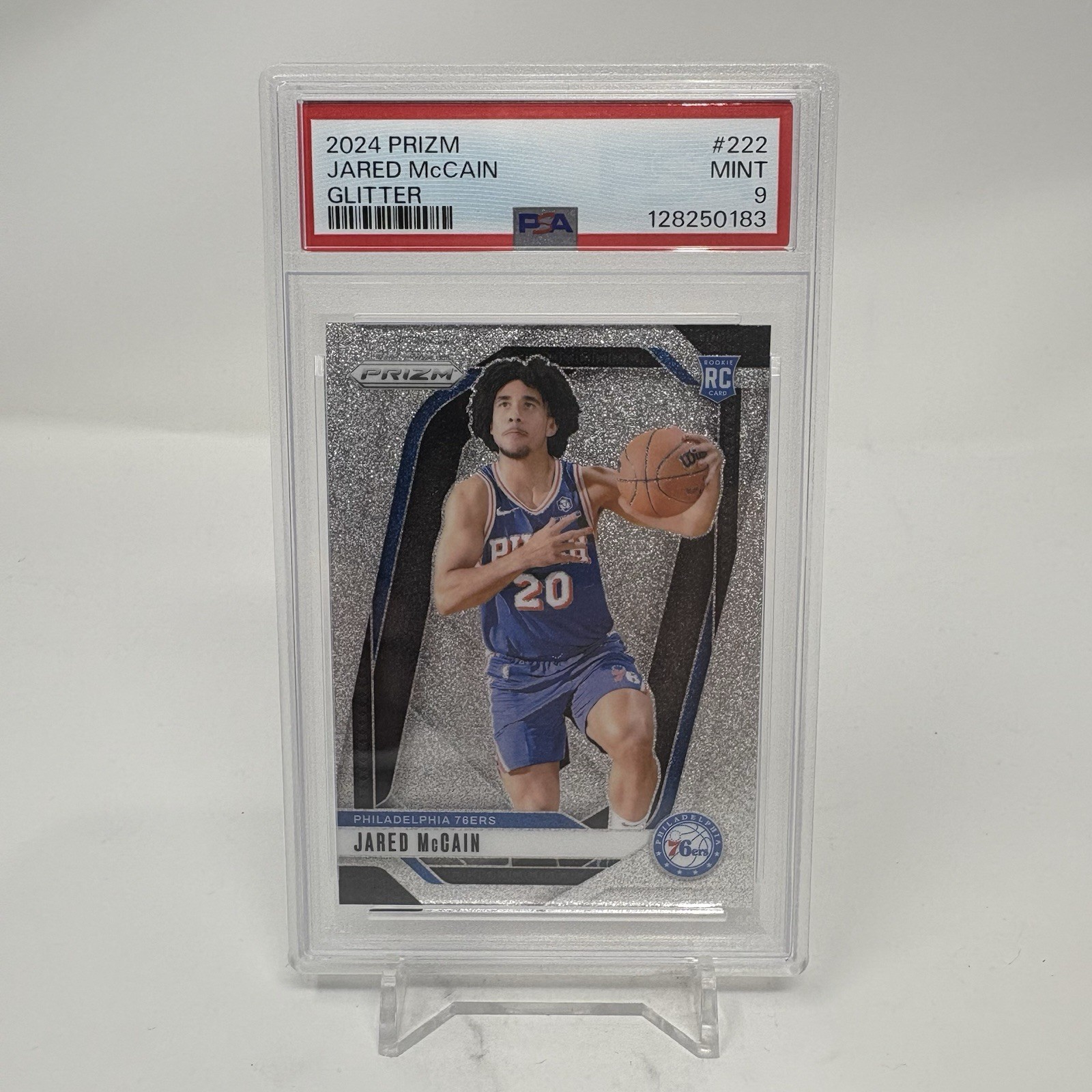 2024-25 Prizm Jared McCain RC Glitter Rookie #222 76ers PSA 9