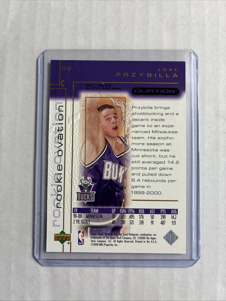 #'d/2000- 2000-01 Upper Deck Ovation #69- Joel Przybilla Sp Rc #'d/2000 - Image 2 of 2