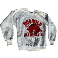 VTG Arkansas Razorbacks Sweatshirt Size XL Hog Wild White Jerzees Crewneck